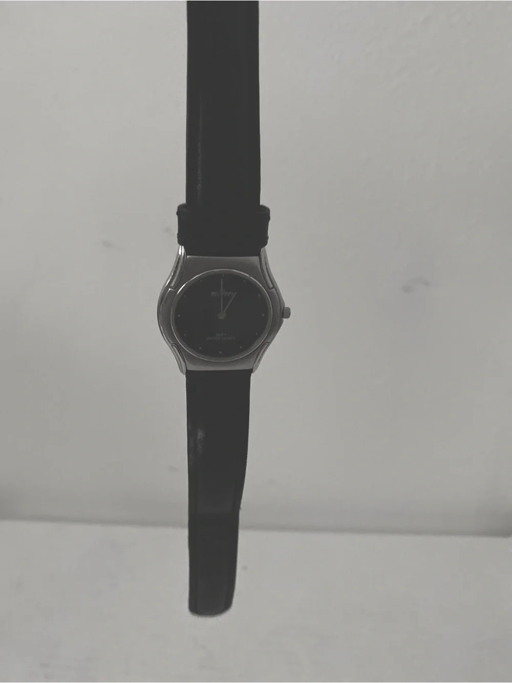 Skagen Unisex Quartz Silver Case Black Dial Watch with Black Leather Strap